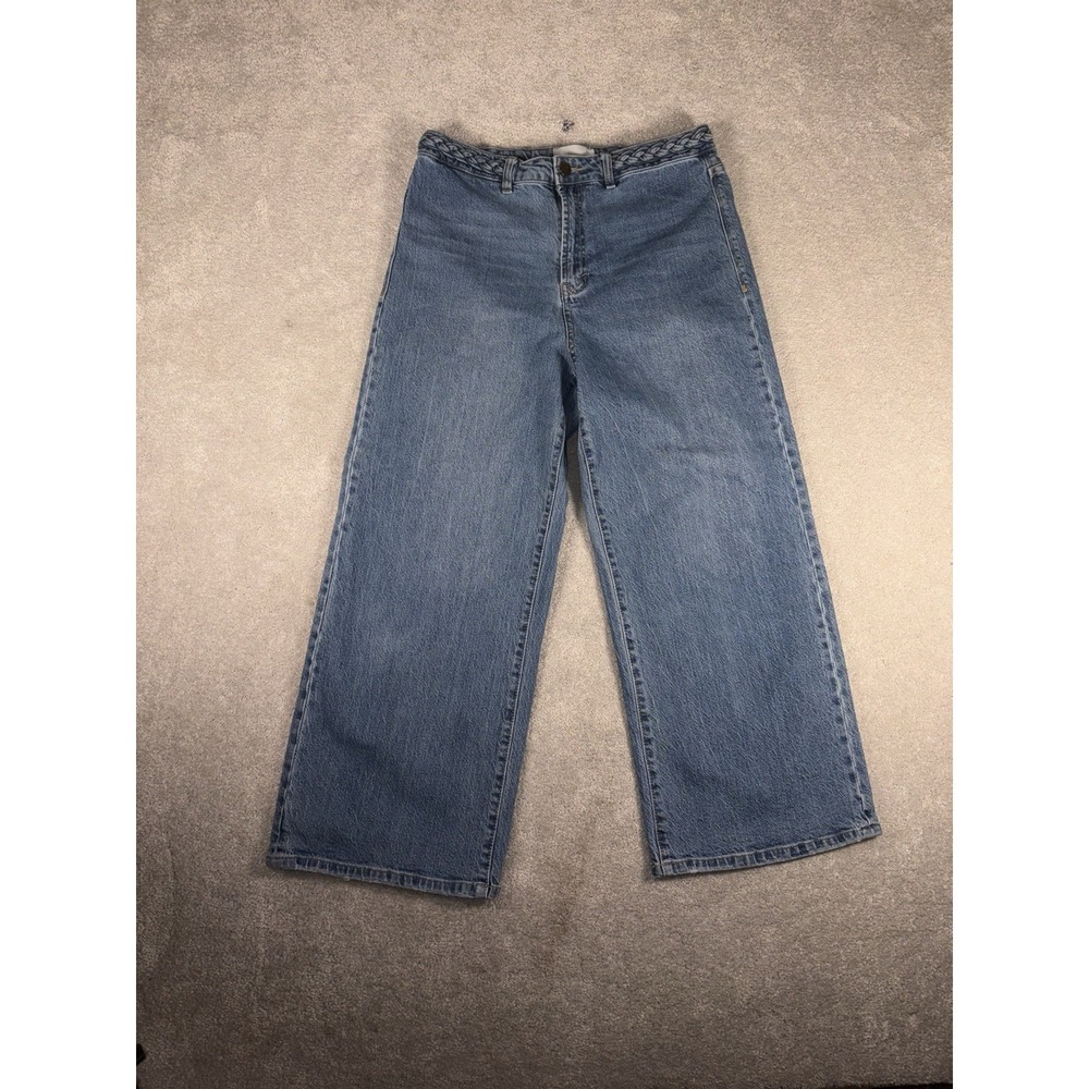 Habitual Womens High Rise Braided Waist Wide Leg Cropped Jeans Blue‎ 10/30